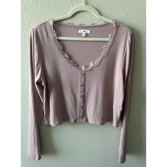 BP. Lace Detail Button Front Rib Top - Picture 2 of 10